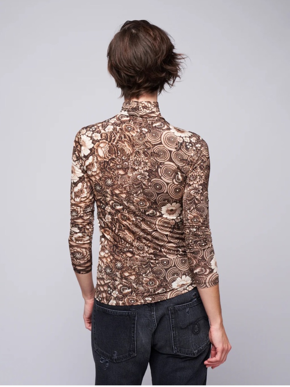 Ulla Johnson Aurelia Turtleneck Top Large Floral Teak Brown Mesh Romantic - Picture 5 of 12